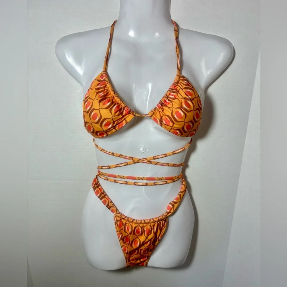 ZARA Pumpkin Inverted Bikini Set with Criss-Cross Straps and Thong Bottom - Picture 7 of 13